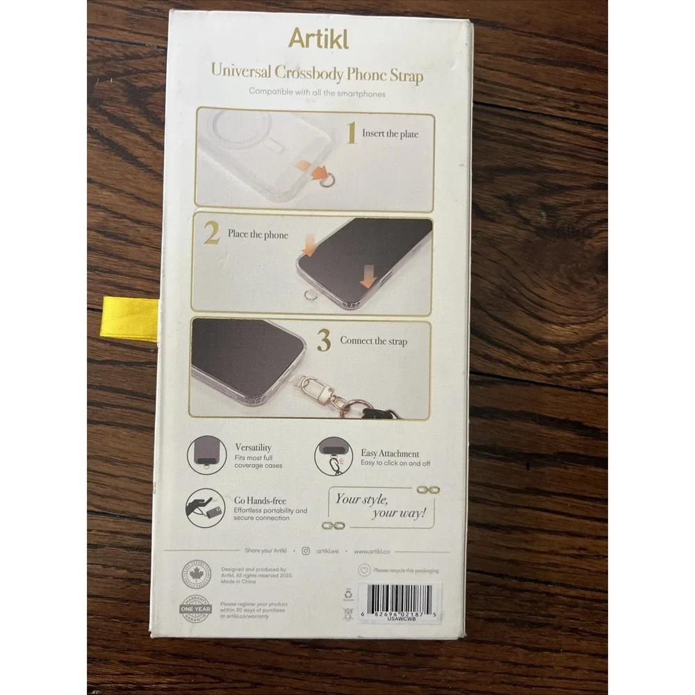New Artikl Universal Crossbody Phone Strap Beaded New Wooden Click Clip Ivory